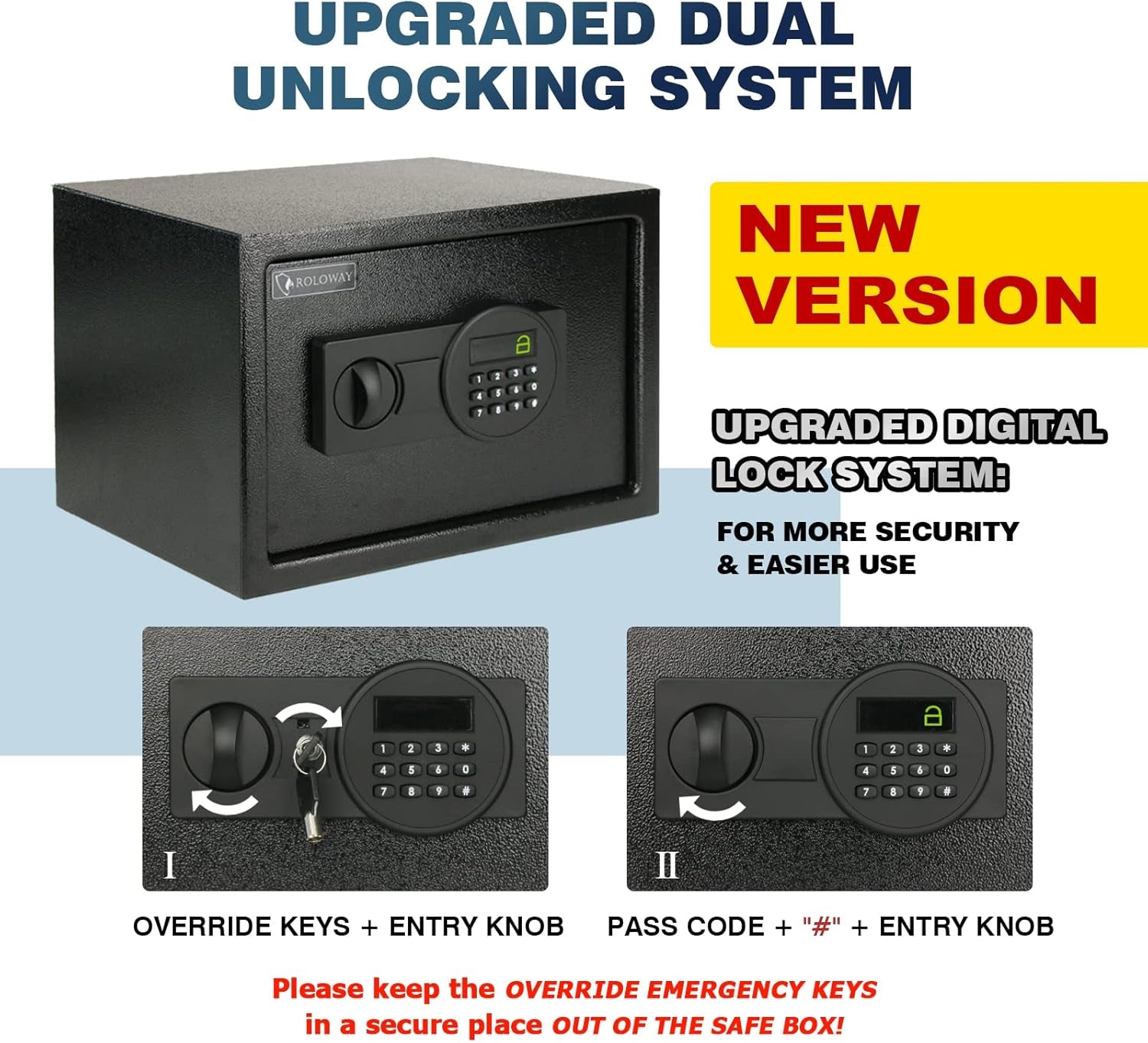 Steel Money Safe Box (0.8 Cubic Feet), Security Lock Box with Fireproof Bag, Fireproof Safe for Home with Key & Digital Keypad Lock (Black Digital Keypad)
